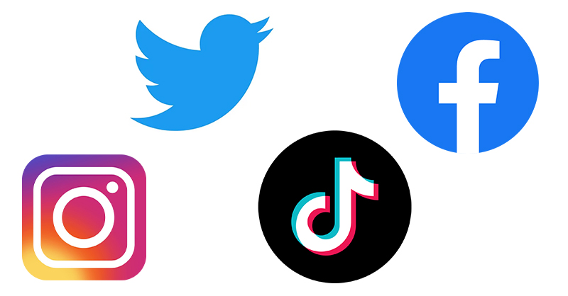 Image représentant les logos des  plateformes : Facebook, Instagram, TikTok et Twitter.